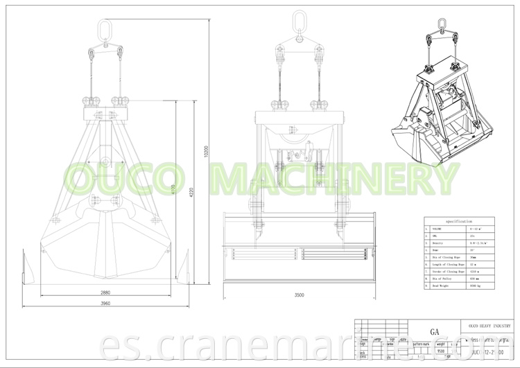 OUCO Radio Wireless Remote Grab ISO estándar 12/13 CBM Clamshell Grab Bucket